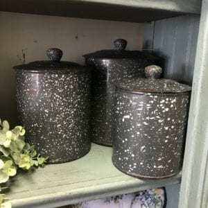 Grey metal farmhouse style canister set