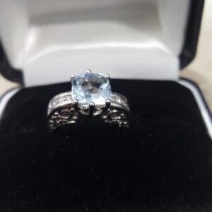 Aquamarine & Diamond 14k White Gold Ring