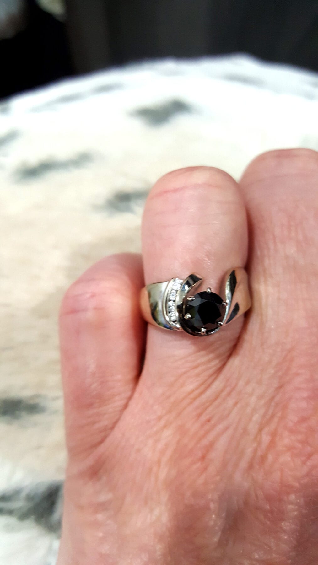 Black Diamond & 14k White Gold Ring - Image 2