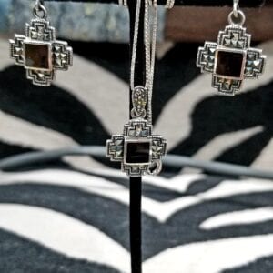 Black Onyx Cross Motif Necklace & Earring Set