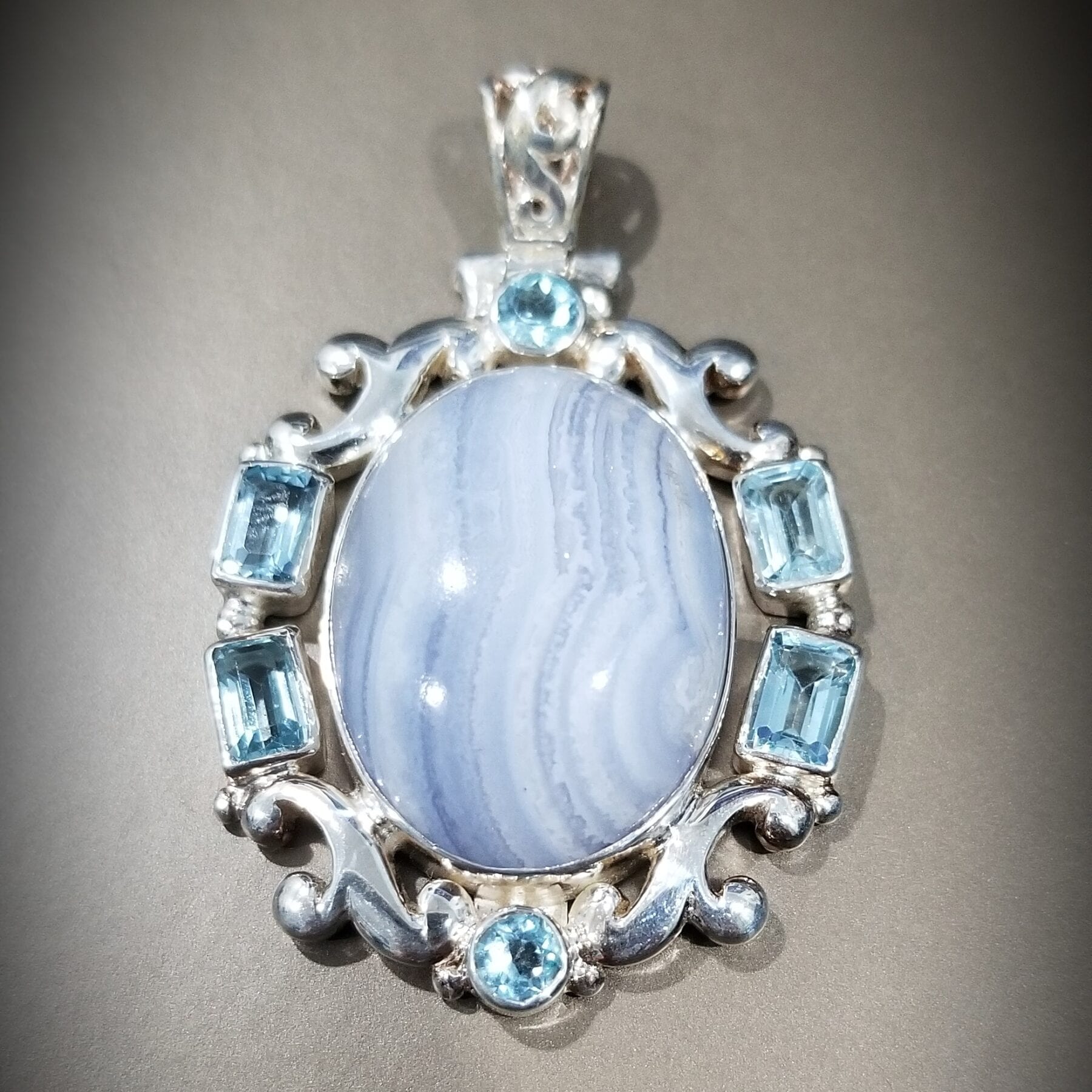 Blue Lace Agate & Blue Topaz Pendant