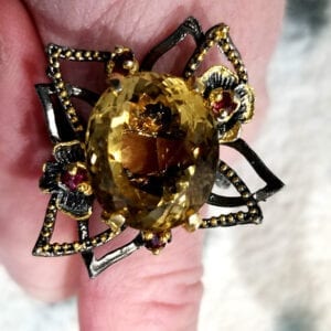 Citrine, Tourmaline & Blacked Sterling Silver Flower Ring