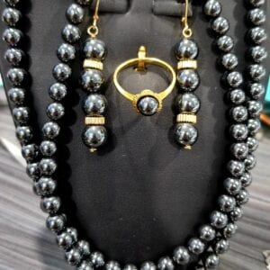 Hemetite Necklce, 14K Gold Ring & Earring Set