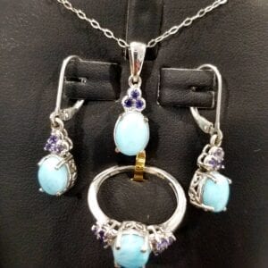 Larimar & Violet Iolite Necklace, Ring & Earring Set