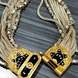 Vintage Black Enamel, Gold & Silver Bracelet