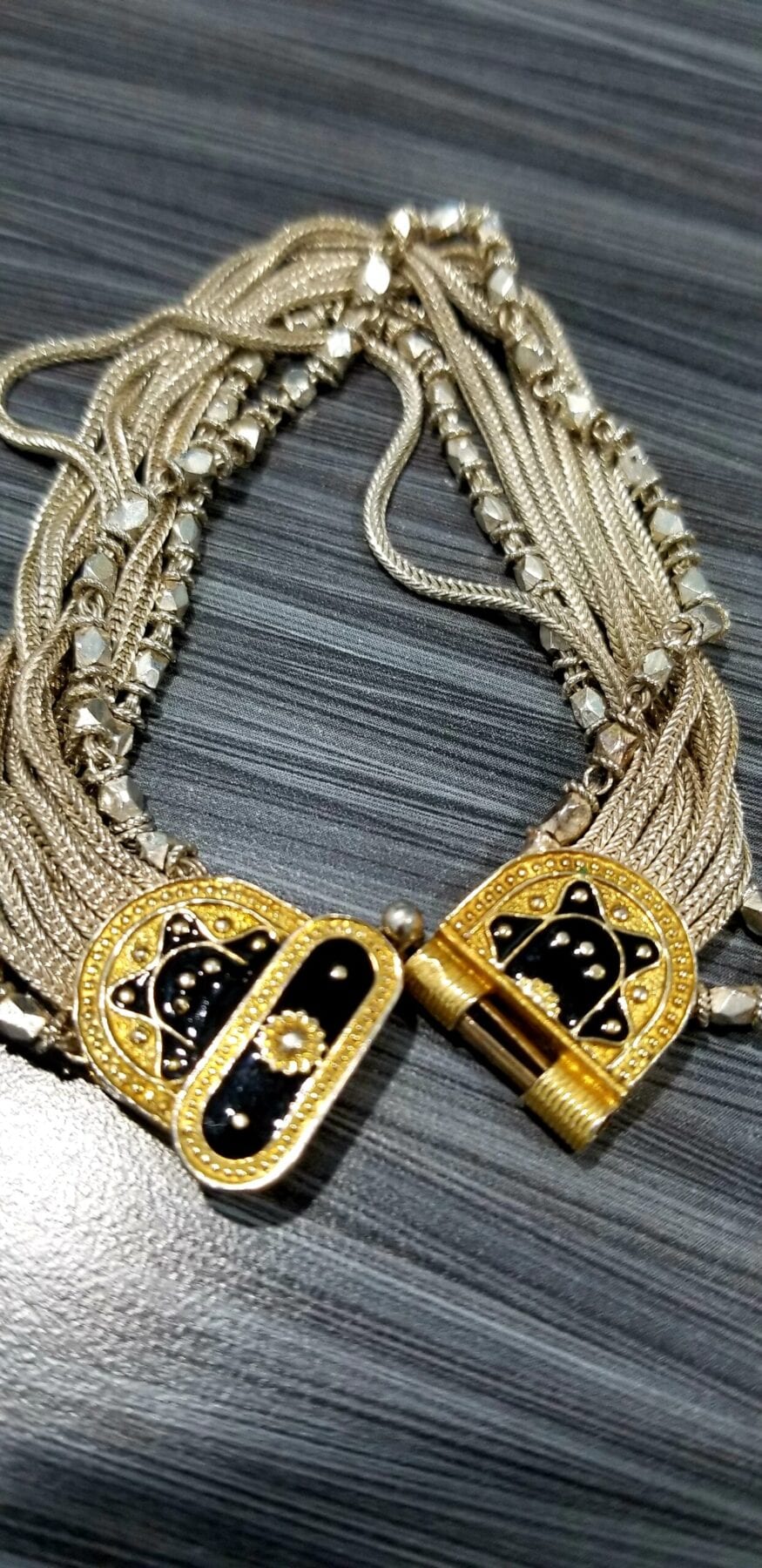 Vintage Black Enamel, Gold & Silver Bracelet
