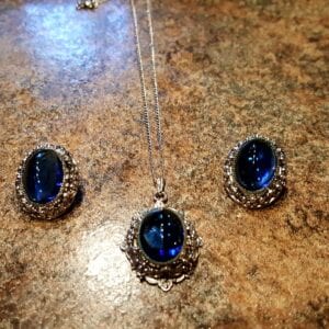 Whitting & Davis Blue Glass Necklace & Earring Set
