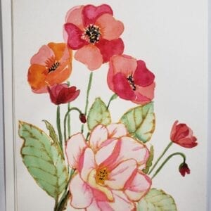 poppies and magnolias water color art mixed media greeting card