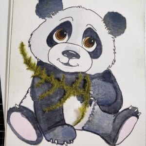 panda with foilage watercolor and mixed media art card