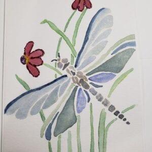 watercolor and stencil dragonfly blank art card