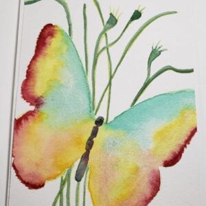 watercolor and stencil butterfly blank art card