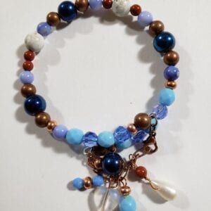 blue multi precious stone and copper bangle bracelet with extender