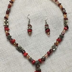 Red flower natural beads, crystal and metal beads