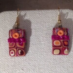 Hot Pink and Orange Retro Groovy Earrings.
